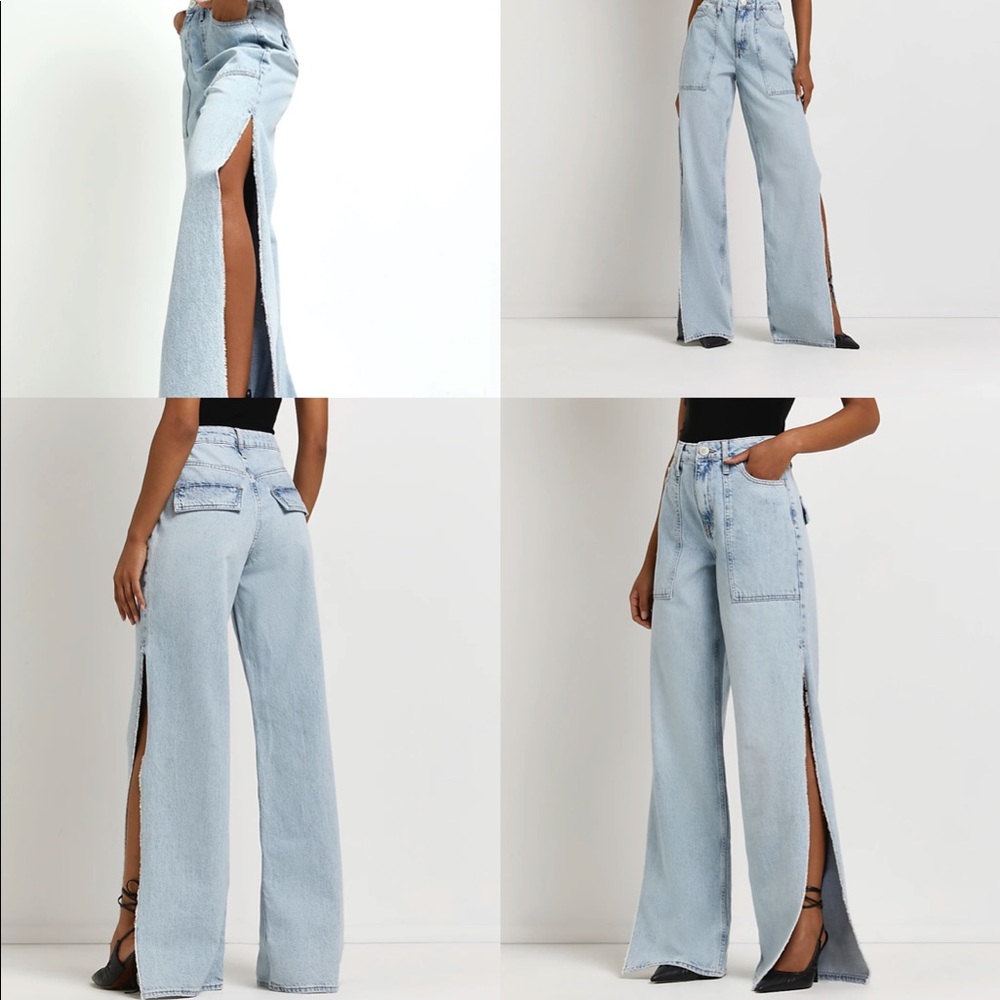 River Island Blue High Waisted Wide Split Leg Jeans — Size: US 2R/UK 6R/EUR 32R